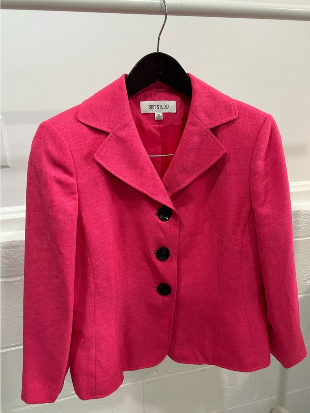 Suit Studio Hot Pink Women's Tailored Blazer with Black Buttons